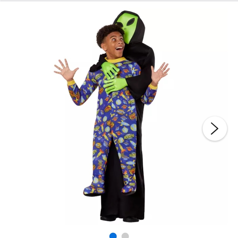 Alien holding kid Space-Themed Set with Green Gloves